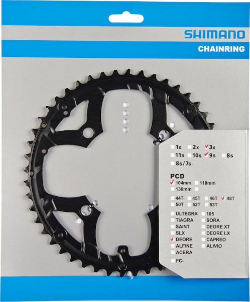 SHIMANO Kettenblatt Deore FCM590 48 Zähne | schwarz | Lochkreis: 104 mm