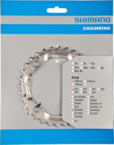 SHIMANO Kettenblatt Deore FCM532 32 Zähne | silber | Lochkreis: 104 mm