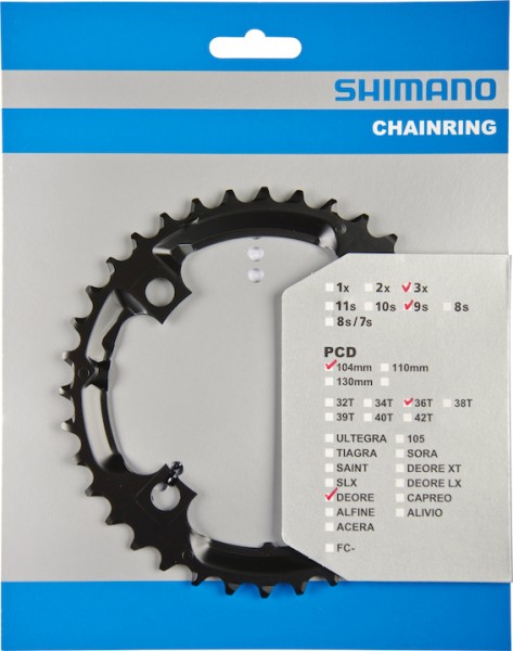 SHIMANO Kettenblatt Deore FCM590 36 Zähne | schwarz | Lochkreis: 104 mm